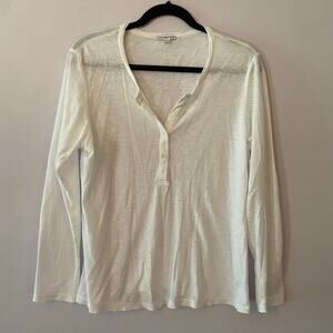 James Perse Women's size 3 / Large White Long Sleeve Henley Shirt Cotton Blend